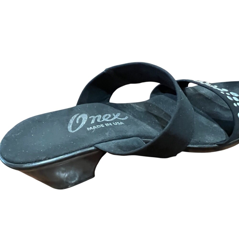 Onex Sonic Black w Silver Dots Comfort Slide Sandals Heels  US 8  Summer Vacay - Picture 10 of 13